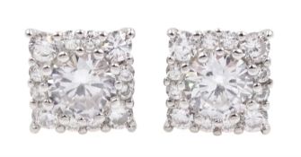 Pair of silver cubic zirconia cluster stud earrings, stamped 925