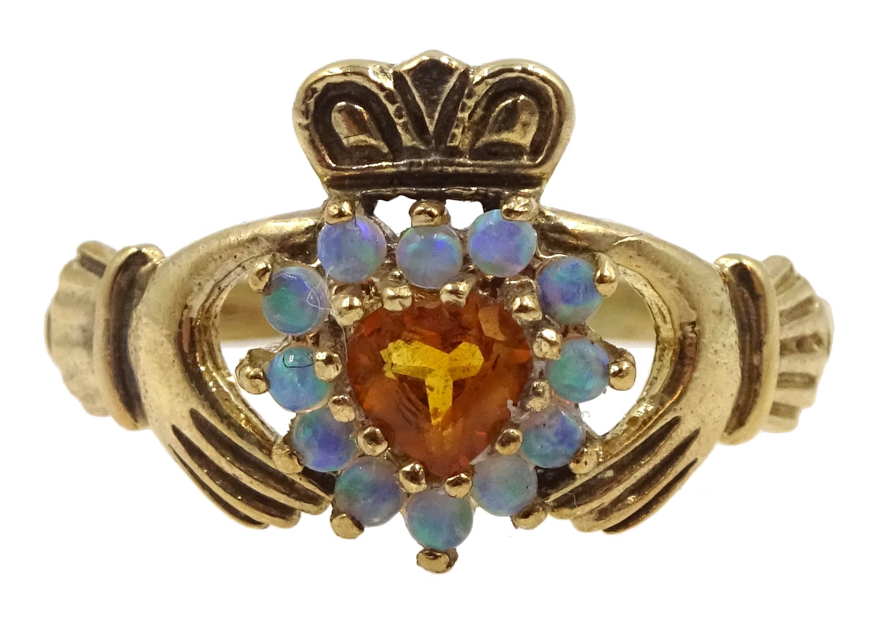 9ct gold opal claddagh ring, hallmarked