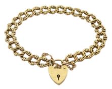 9ct gold link bracelet with heart clasp, hallmarked, approx 23.5gm