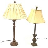 Two modern antique style table lamps, the first with artichoke modelled stem, the second with knoppe