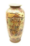 A large Chinese floor standing vase, of slender ovoid form, decorated with two shaped panels contain