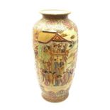 A large Chinese floor standing vase, of slender ovoid form, decorated with two shaped panels contain