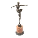 After J Philipp, an Art Deco style bronze, modelled as a female dancer, raised upon a marble base, i