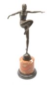 After J Philipp, an Art Deco style bronze, modelled as a female dancer, raised upon a marble base, i