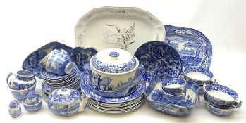 A group of Spode and Copeland Spode blue and white Italian pattern, comprising eight dinner plates,