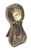 An early 20th century silver mounted oak Art Nouveau clock, hallmarked Charles S Green & Co Ltd, Bir