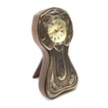 An early 20th century silver mounted oak Art Nouveau clock, hallmarked Charles S Green & Co Ltd, Bir