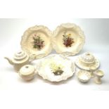 A group of Leeds Creamware, comprising a tea pot, pot and cover, plate, bonbon dish, and egg cups, a