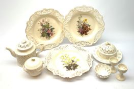 A group of Leeds Creamware, comprising a tea pot, pot and cover, plate, bonbon dish, and egg cups, a