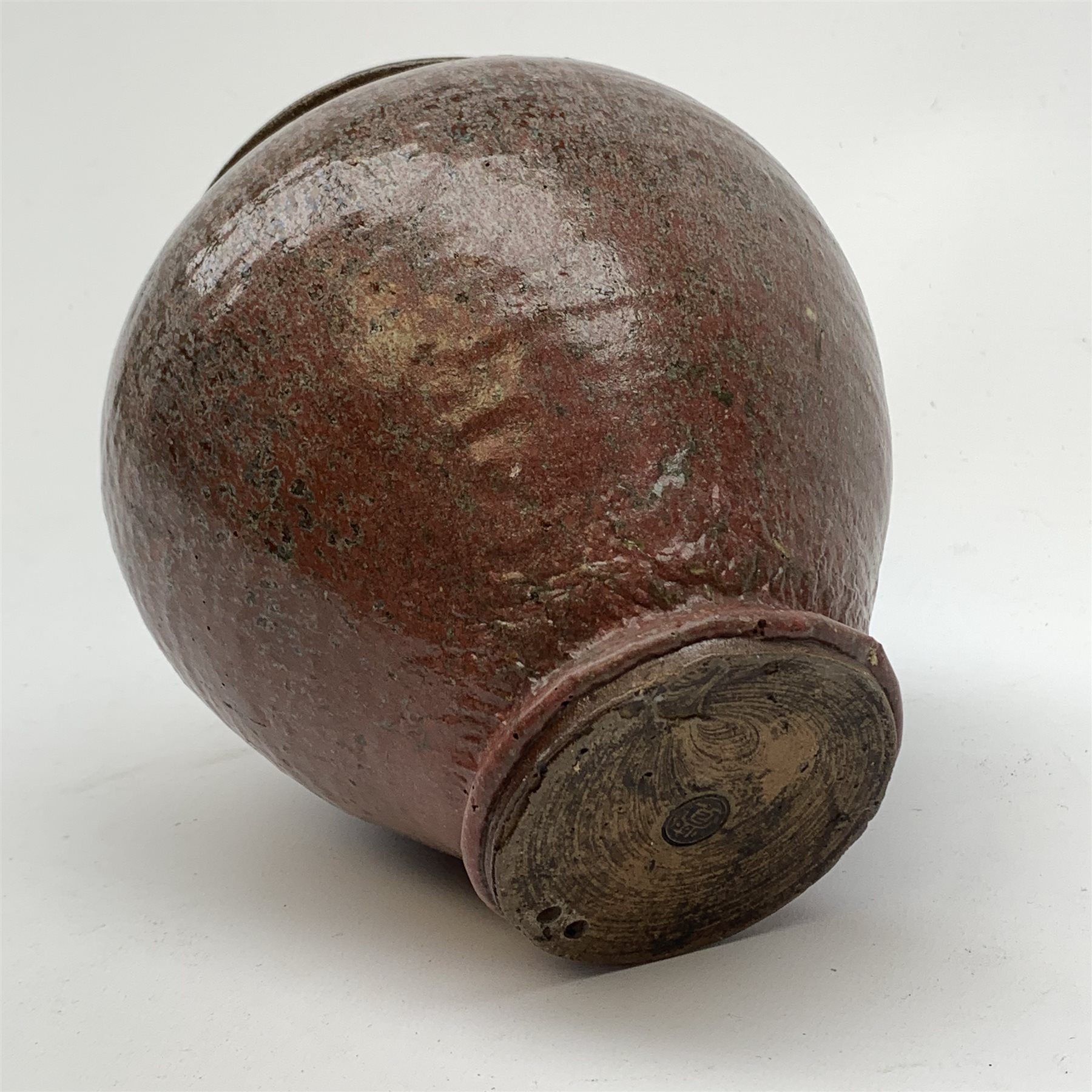 A Japanese vase, of squat ovoid form with merging purple ground, with incised character mark beneath - Image 3 of 4