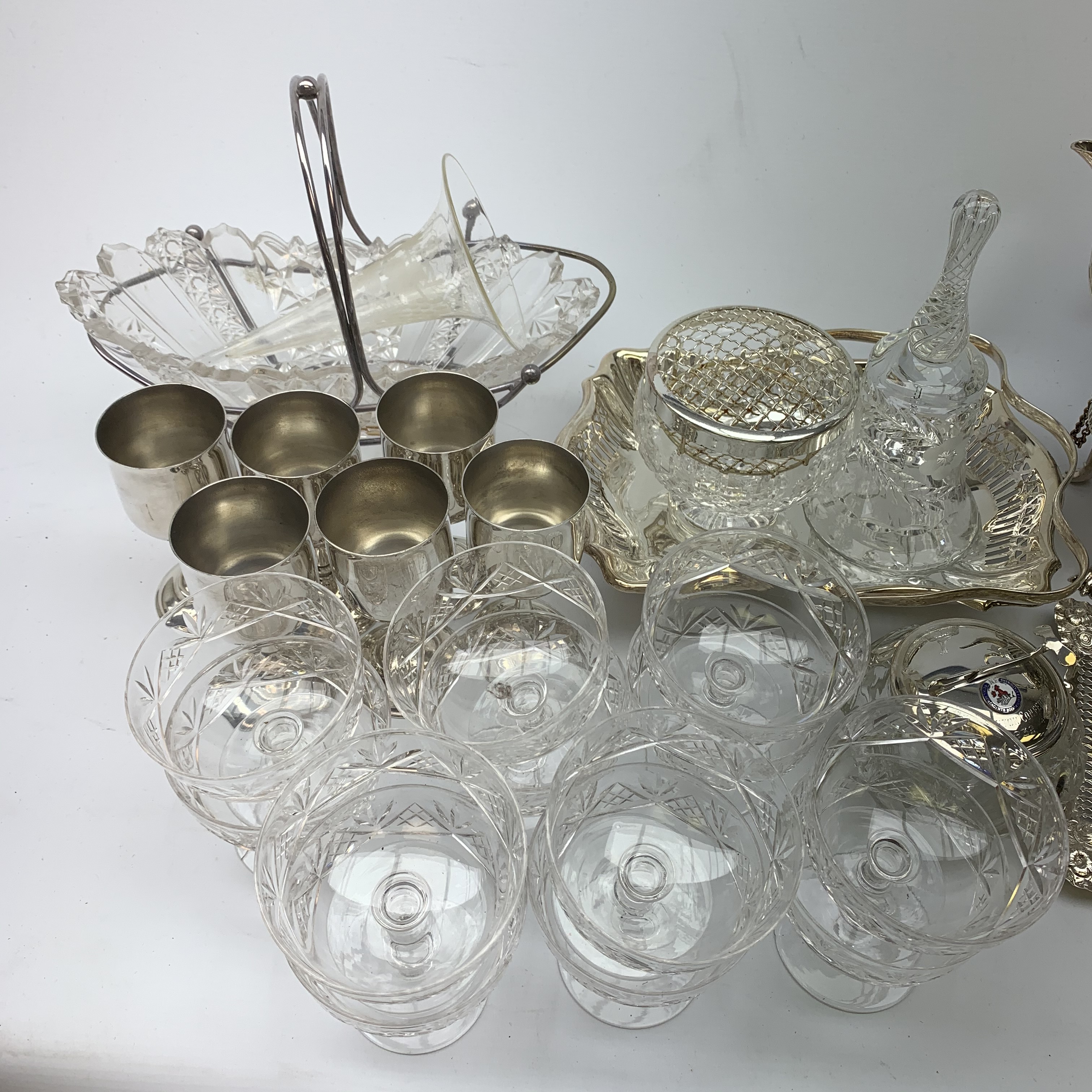 A quantity of assorted silver plate and other metalware, to include a spirit kettle, pedestal bowl, - Image 2 of 3