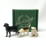 Three Beswick dog figurines, comprising Bulldog, Black Labrador, and Hound, Labrador with maker's bo