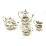 A John Turton silver plated tea set, comprising tea pot, hot water pot, milk jug, and twin handled s