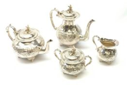 A John Turton silver plated tea set, comprising tea pot, hot water pot, milk jug, and twin handled s