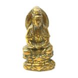 A 20th Century brass Buddha, modelled upon a double lotus throne, with marks verso, H19cm.