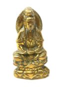 A 20th Century brass Buddha, modelled upon a double lotus throne, with marks verso, H19cm.