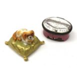 A Royal Worcester miniature model of a Spaniel dog upon a gilt cushion, c1900, with printed mark ben
