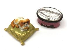 A Royal Worcester miniature model of a Spaniel dog upon a gilt cushion, c1900, with printed mark ben