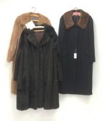 A Ladies light brown Musquash fur coat, together with a faux fur example, and another coat with fur