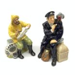 Two Royal Doulton figurines, The Boatman HN2417, and Shore Leave HN2254, each with green printed ma