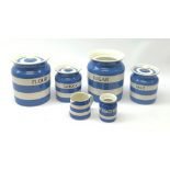 A group of T G Green Cornish ware, comprising five various sized storage jars, largest H20cm, and a