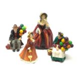 A group of four Royal Doulton figurines, comprising Margery HN1413, The Balloon Main HN1954, The Old