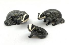 Three Beswick Badgers, each with printed mark beneath.