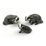 Three Beswick Badgers, each with printed mark beneath.