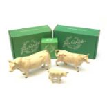 A Beswick Charolais Bull, Charolais Cow, and Charolais Calf, all with maker's boxes, each with print