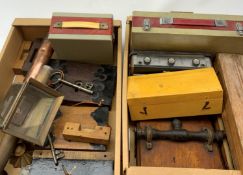 A group of assorted collectables, to include a cased rolling rule, a cased brass and leather bound J