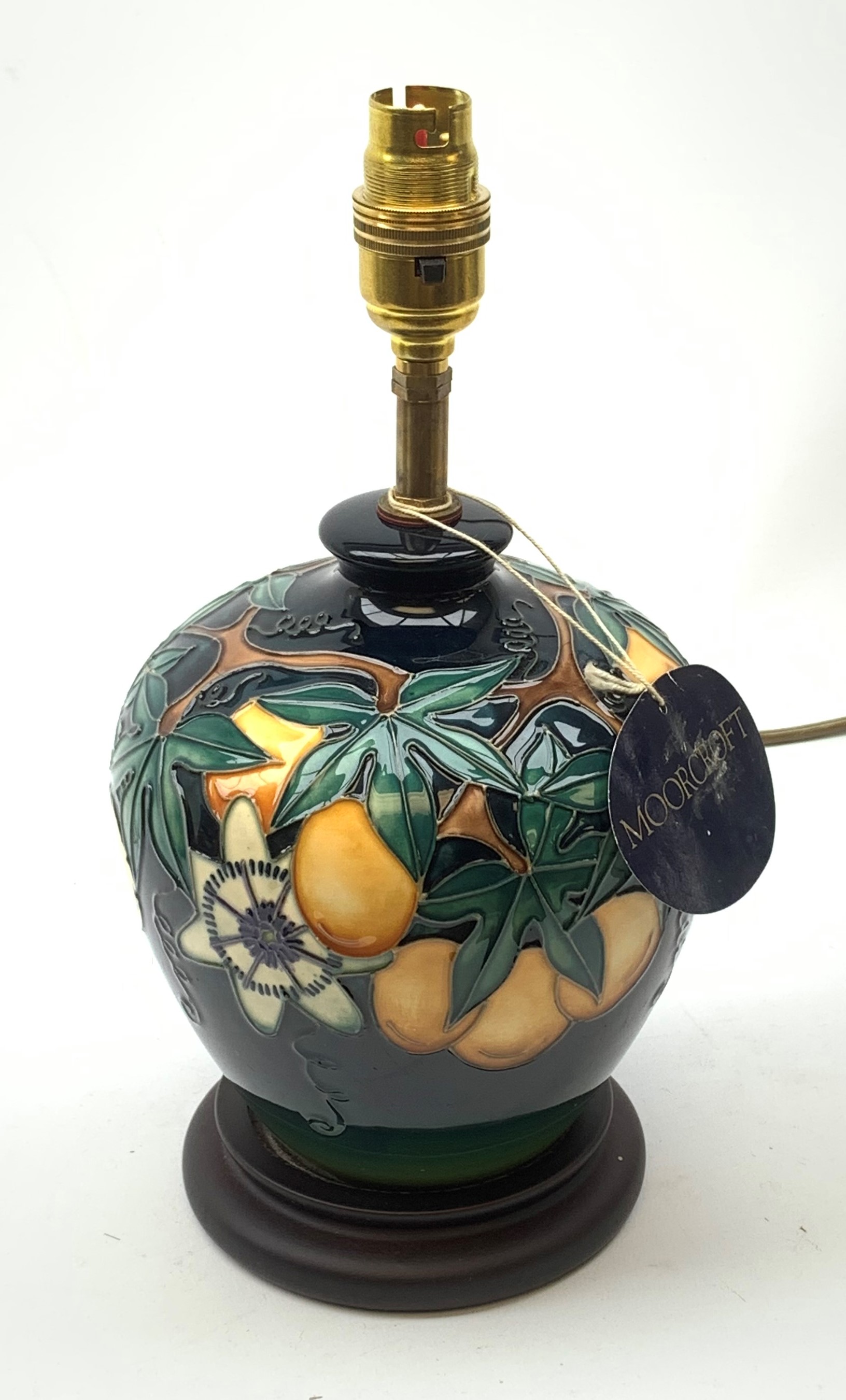 A Moorcroft table lamp, in the Passion Fruit pattern, designed by Rachel Bishop, raised upon a stepp - Image 2 of 2