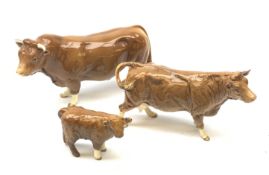 A Beswick Limousin Bull, Limousin Cow, and Limousin Calf, each with printed mark beneath, and all ma
