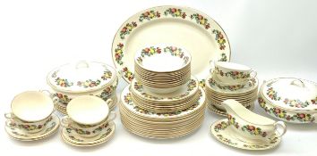 Staffordshire fruit decorated dinner wares, comprising twelve dinner plates, thirteen dessert plates