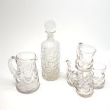 A Whitefriars Bark decanter, together with a Whitefriars Wave lemonade set, comprising jug and four