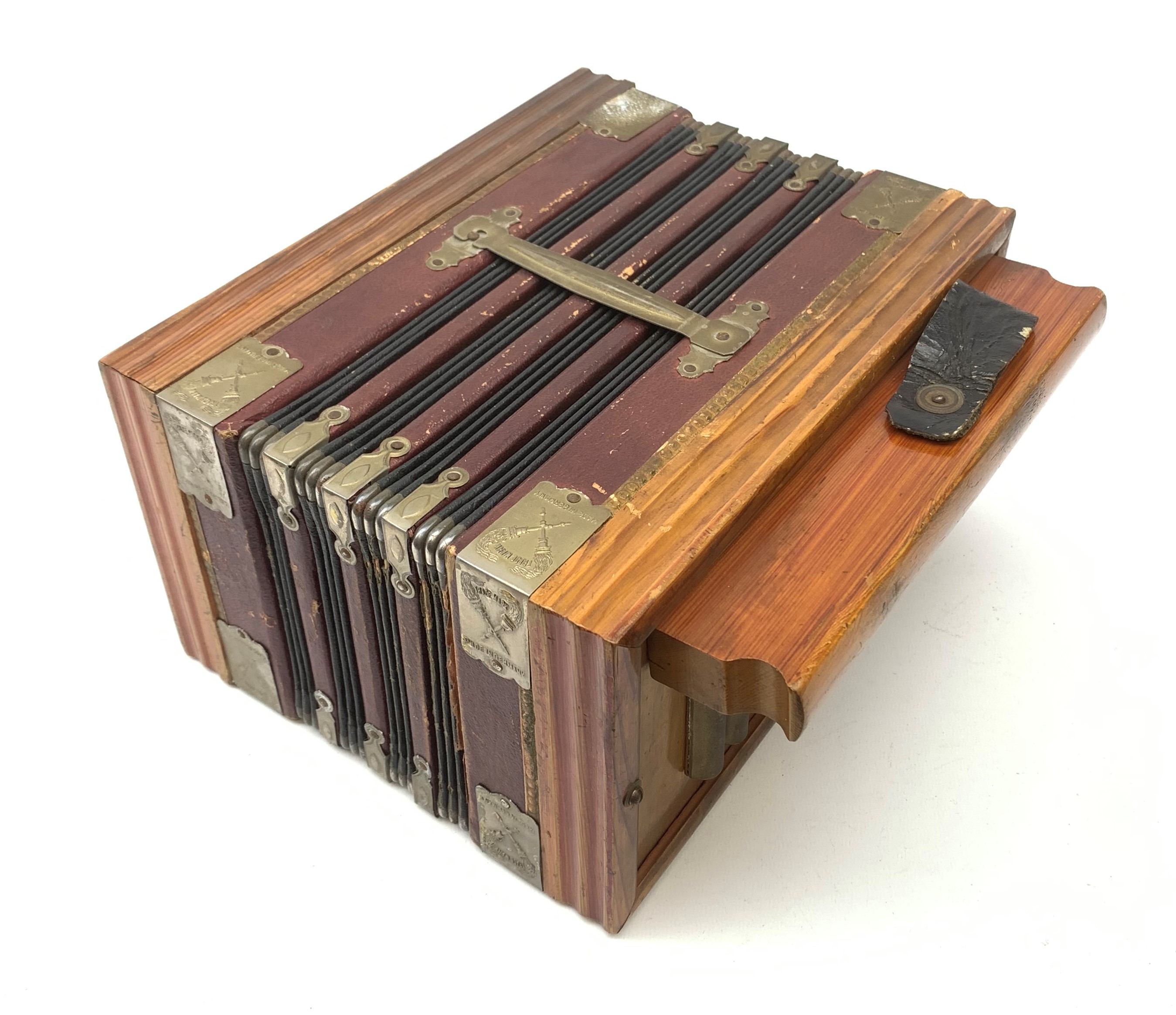 Early 20th century German ten-button accordion with simulated wood grain finish, the metal mounts w - Image 2 of 2