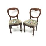 Pair Victorian mahogany balloon back chairs, upholstered seat, turned supports, W47cm