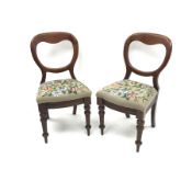 Pair Victorian mahogany balloon back chairs, upholstered seat, turned supports, W47cm