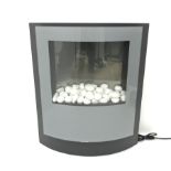 Curved wall mounted electric fire with remote control, W58cm, H68cm, D19cm