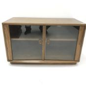 Ercol elm Golden Dawn finish media cabinet, two glazed doors enclosing single shelf, W92cm, H56cm, D