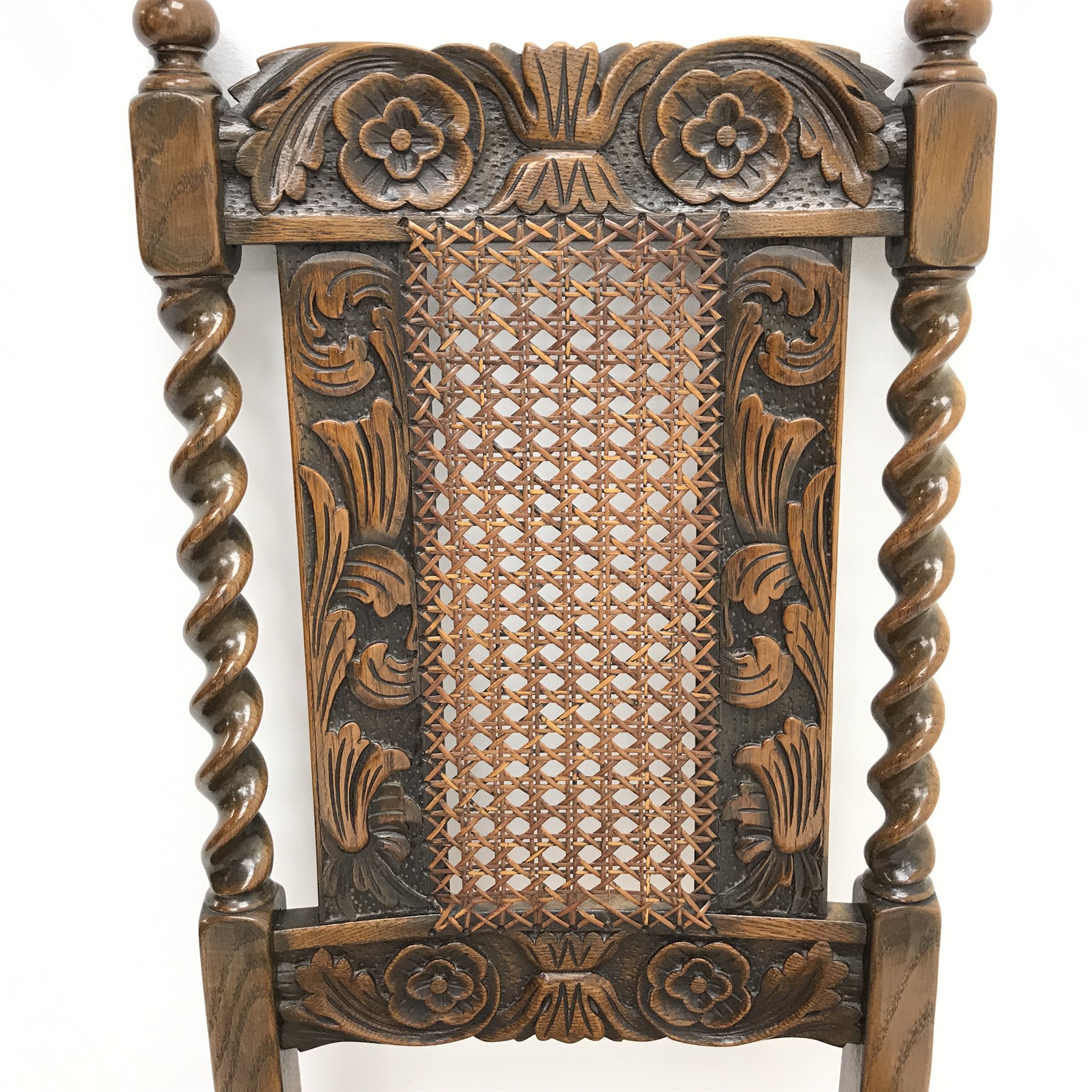 Victorian carved oak hall chair, barley twist sides, cane work back and seat, turned supports with b - Image 3 of 3