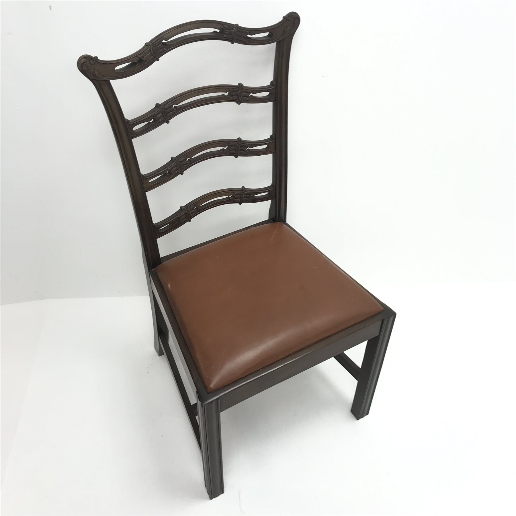 19th century mahogany Chippendale style waved ladder back chair, upholstered seat, square supports, - Image 2 of 2