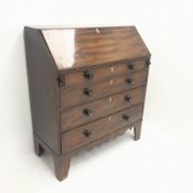 19th century inlaid mahogany bureau, fall front enclosing fitted interior, four graduating drawers,