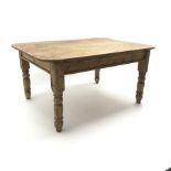 Victorian pine farmhouse table, single drawer, turned supports, W153cm, H76cm, D113cm