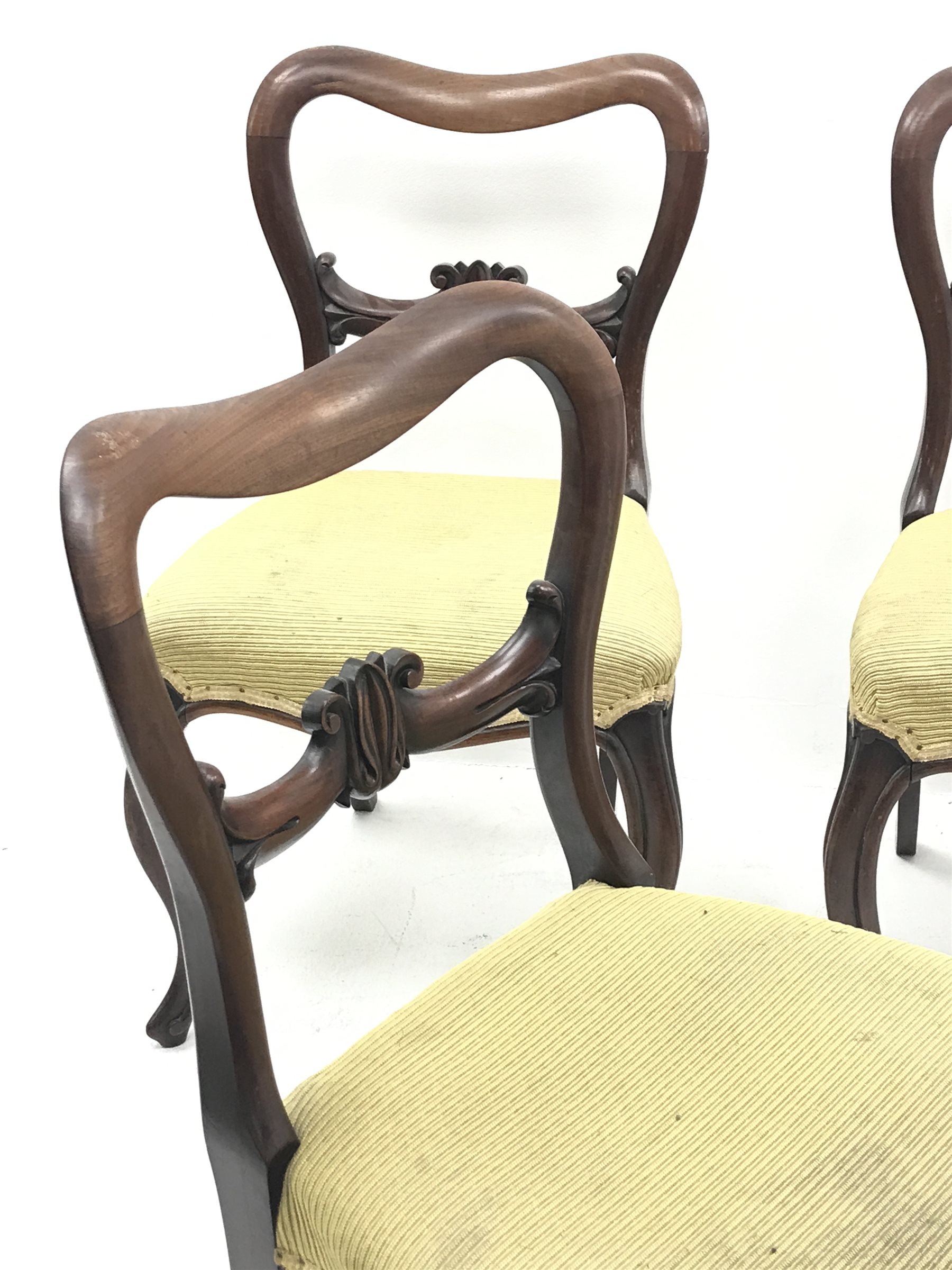 Set six Victorian mahogany dining chairs, shaped cresting rail above carved middle rail, serpentine - Image 2 of 5