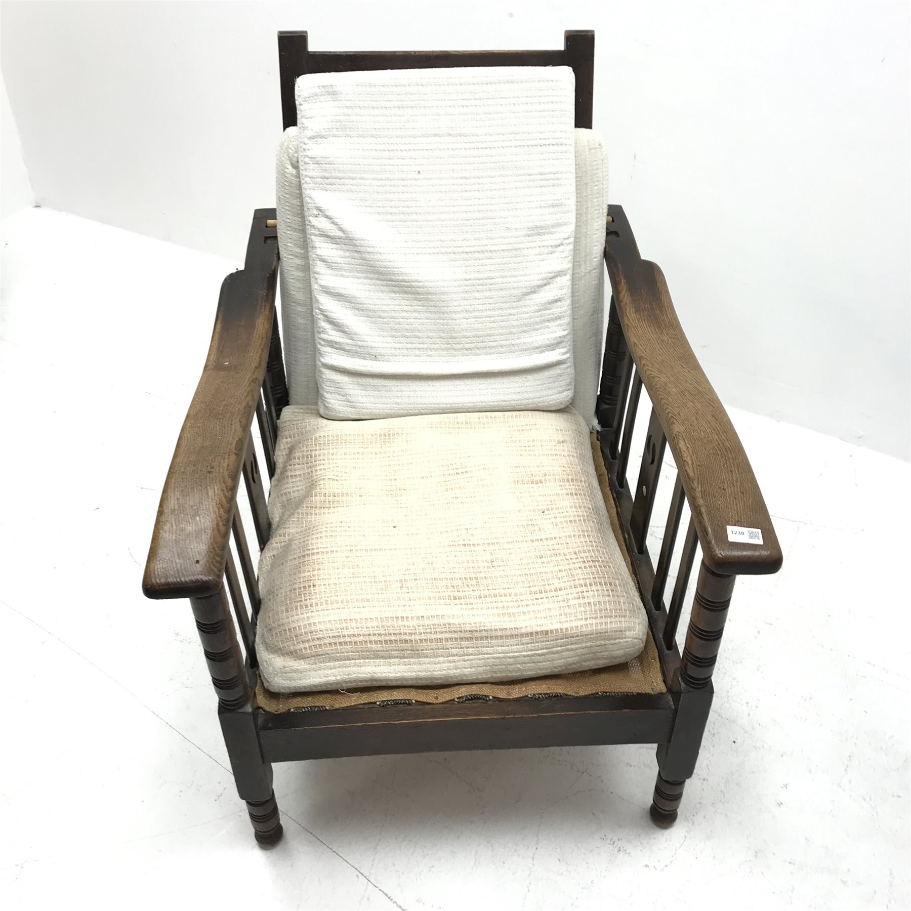 Early 20th century oak reclining armchair , turned supports, W71cm - Image 2 of 3