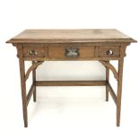 Arts & Crafts oak side table, moulded top, single drawer, pierced rail, square tapering supports, W8