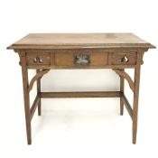 Arts & Crafts oak side table, moulded top, single drawer, pierced rail, square tapering supports, W8