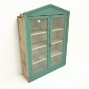 19th century painted pine wall cupboard, two glazed doors enclosing three shelves, W77cm, H105cm, D2