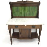 Edwardian mahogany washstand, raised tiled back, marble top above single drawer, turned supports joi