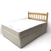 Double 4'6" divan bed with Slumbernest Anniversary mattress and pine headboard, W138cm, H110cm, L192